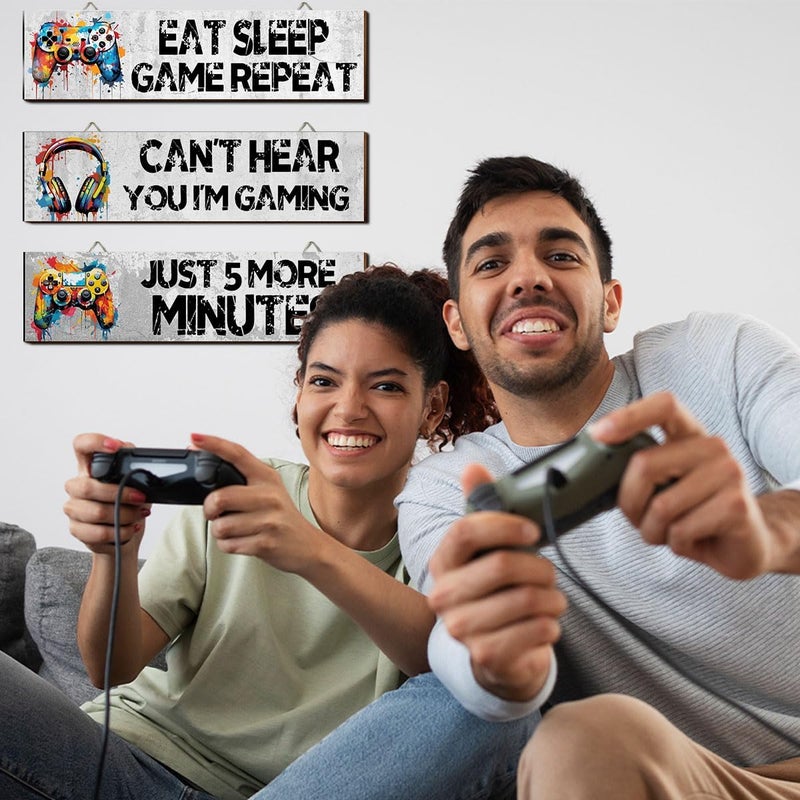 Hatzelou 3Pcs Game Wall Art Wooden Sign, Little Man Cave Sign Hanging, Game Hanging Wall Art Decor Sign, Gamer Wall Plaques Decor for Boys Kids Bedroom Playroom Nursery - Image 3